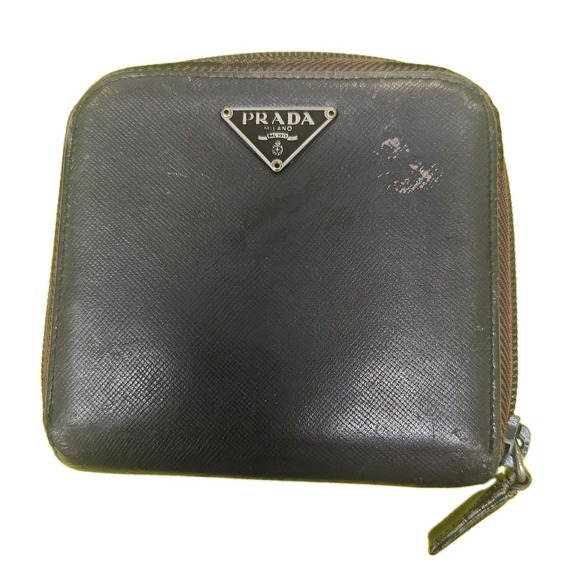 Prada Handbags - Prada Saffiano Leather Bifold Zip Coin Wallet Brown Triangle Logo Made Italy